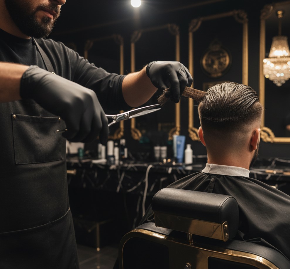 Master barber performing precision haircut at Abbas Turkish Barber Dublin